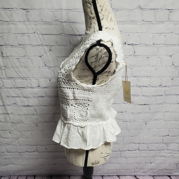 Rebellion Again smocked Peplum crocheted crop top. 239 - Picture 3 of 7